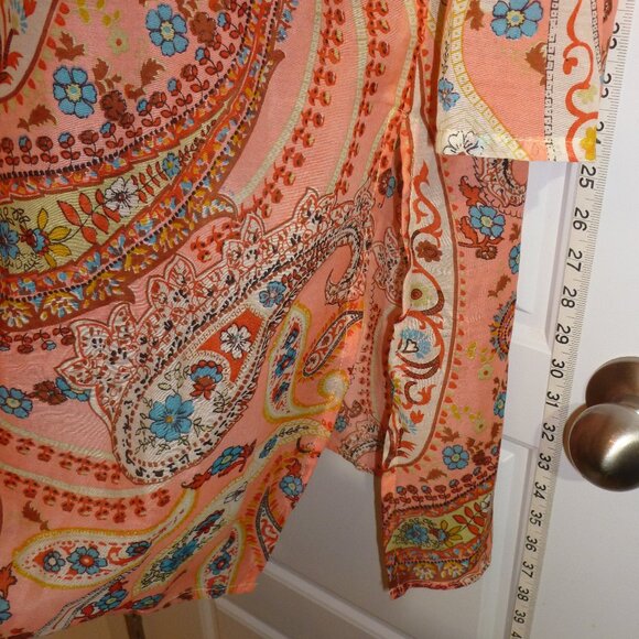Peachy Paisley Print Sheer 3/4 Sleeve Cover Up Maxi Dress - Picture 7 of 16